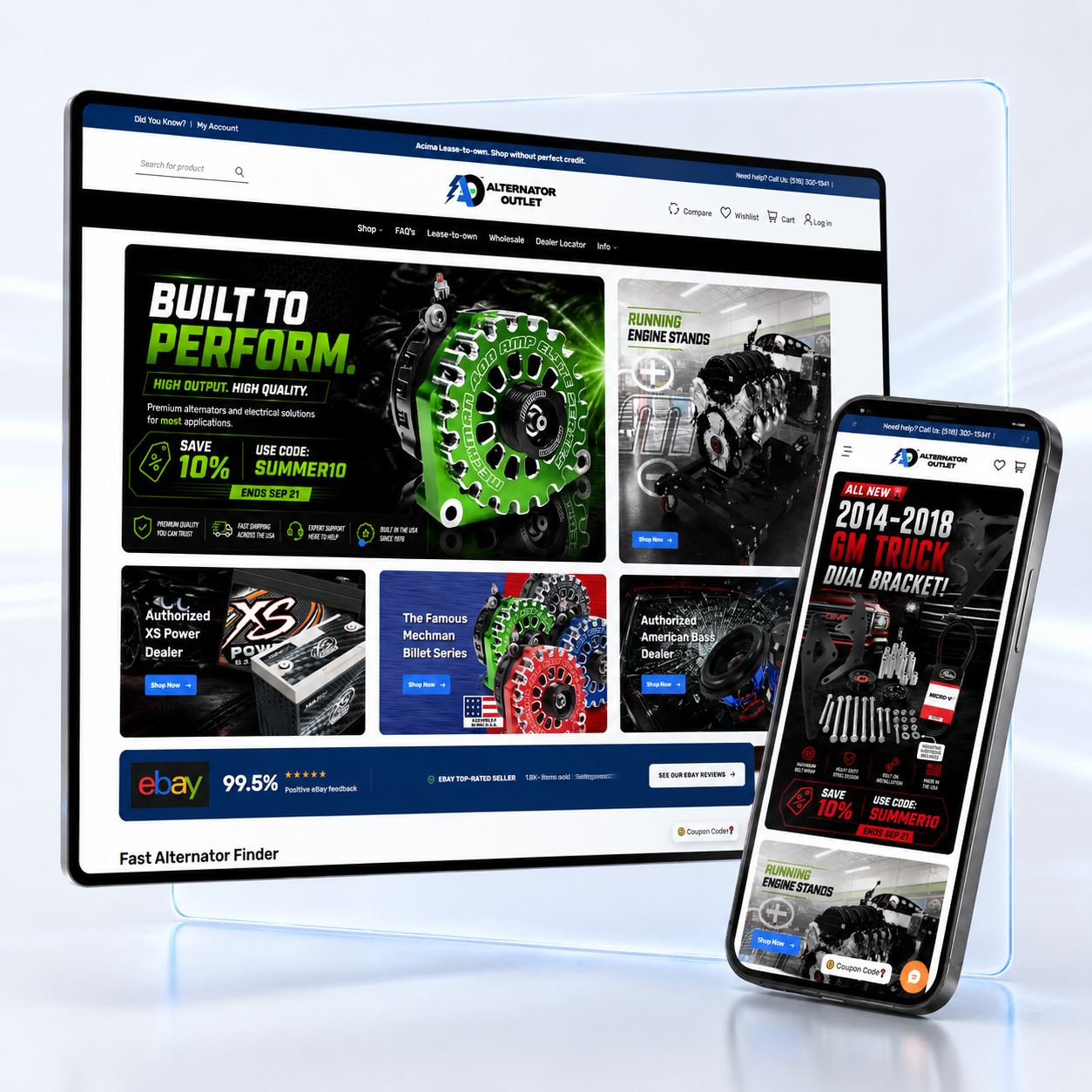 Alternator Outlet e-commerce homepage designed by LaFountain Design