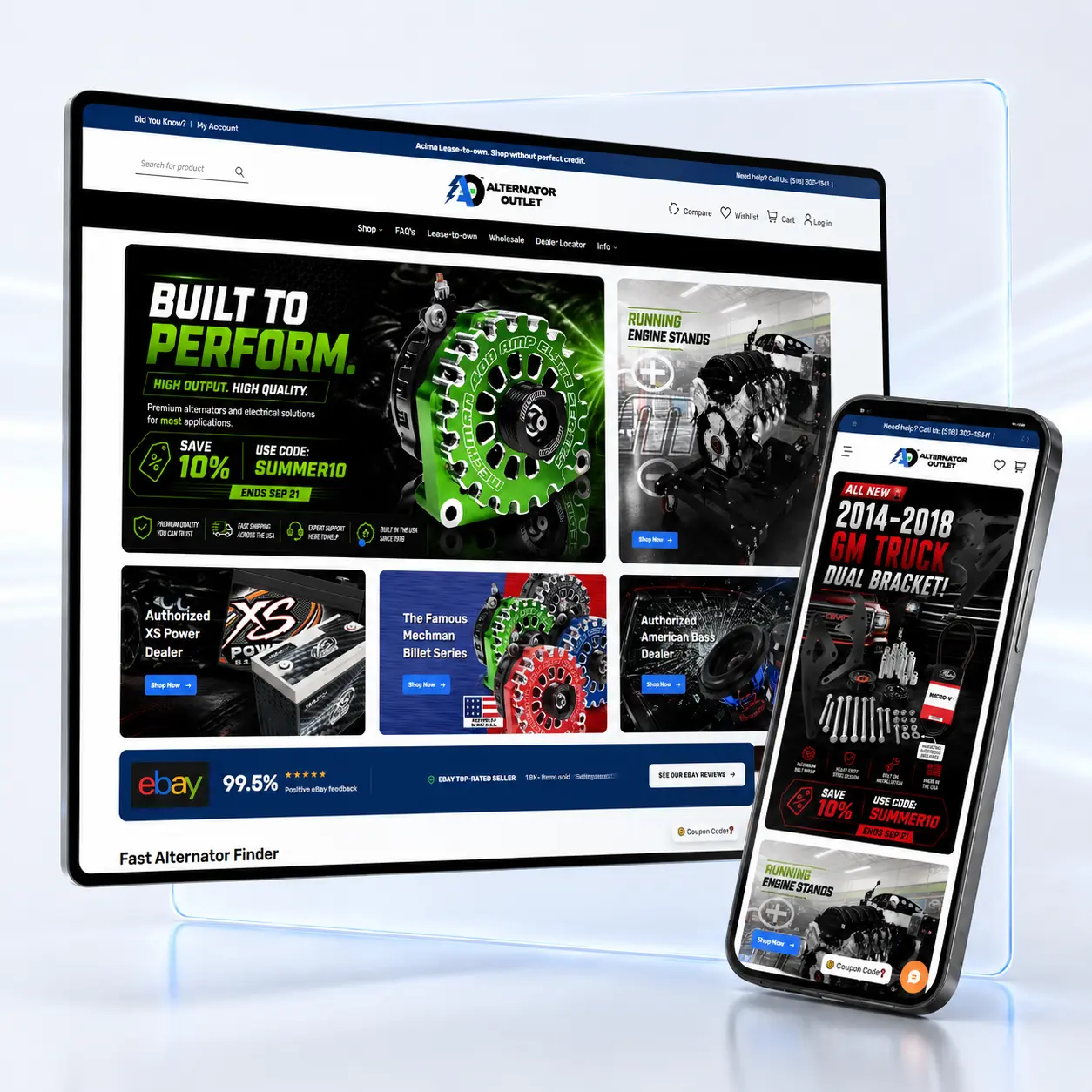 Alternator Outlet e-commerce homepage designed by LaFountain Design