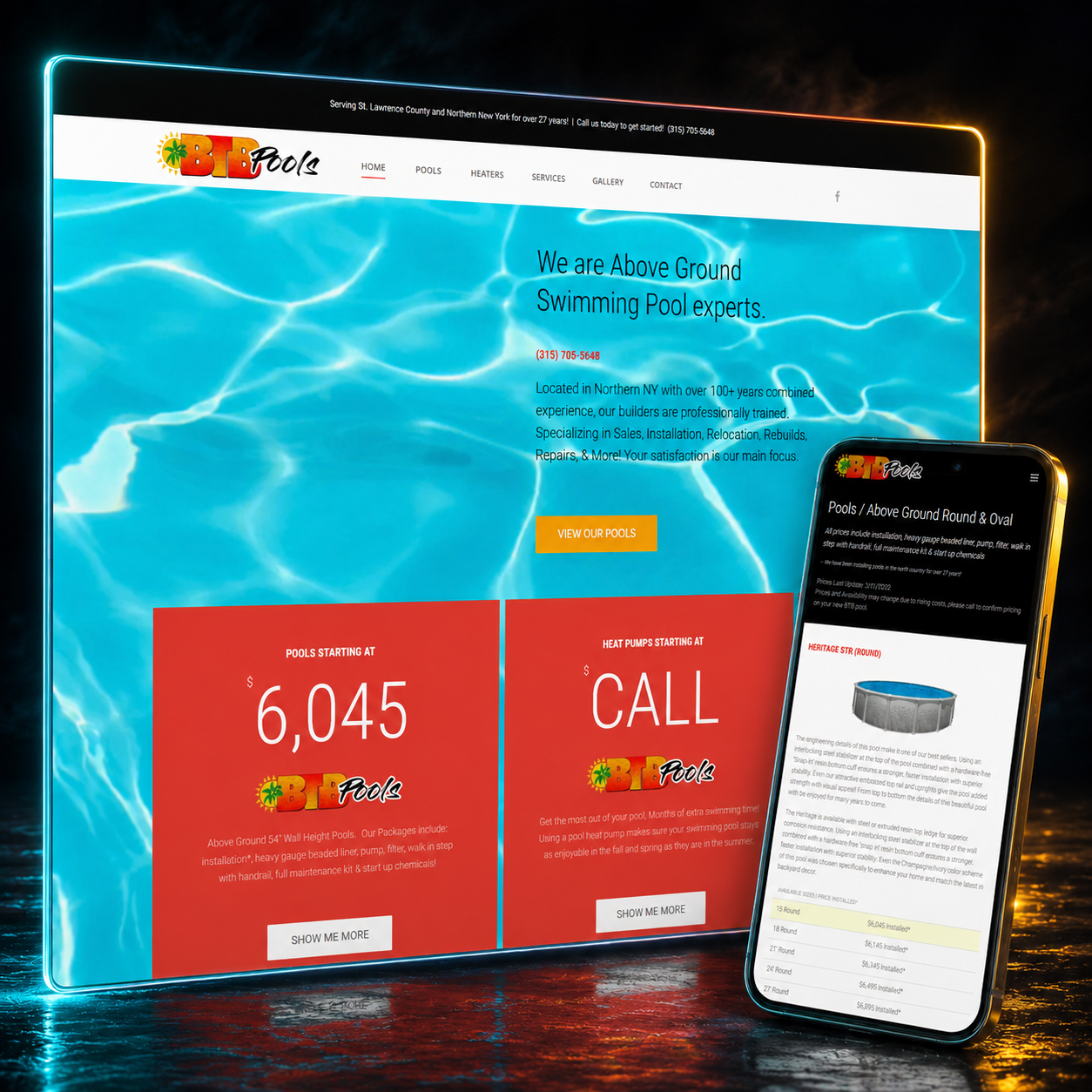 BTB Pools & Leisure e-commerce homepage designed by LaFountain Design