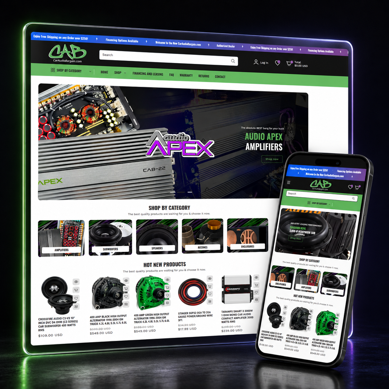Car Audio Bargain e-commerce homepage designed by LaFountain Design