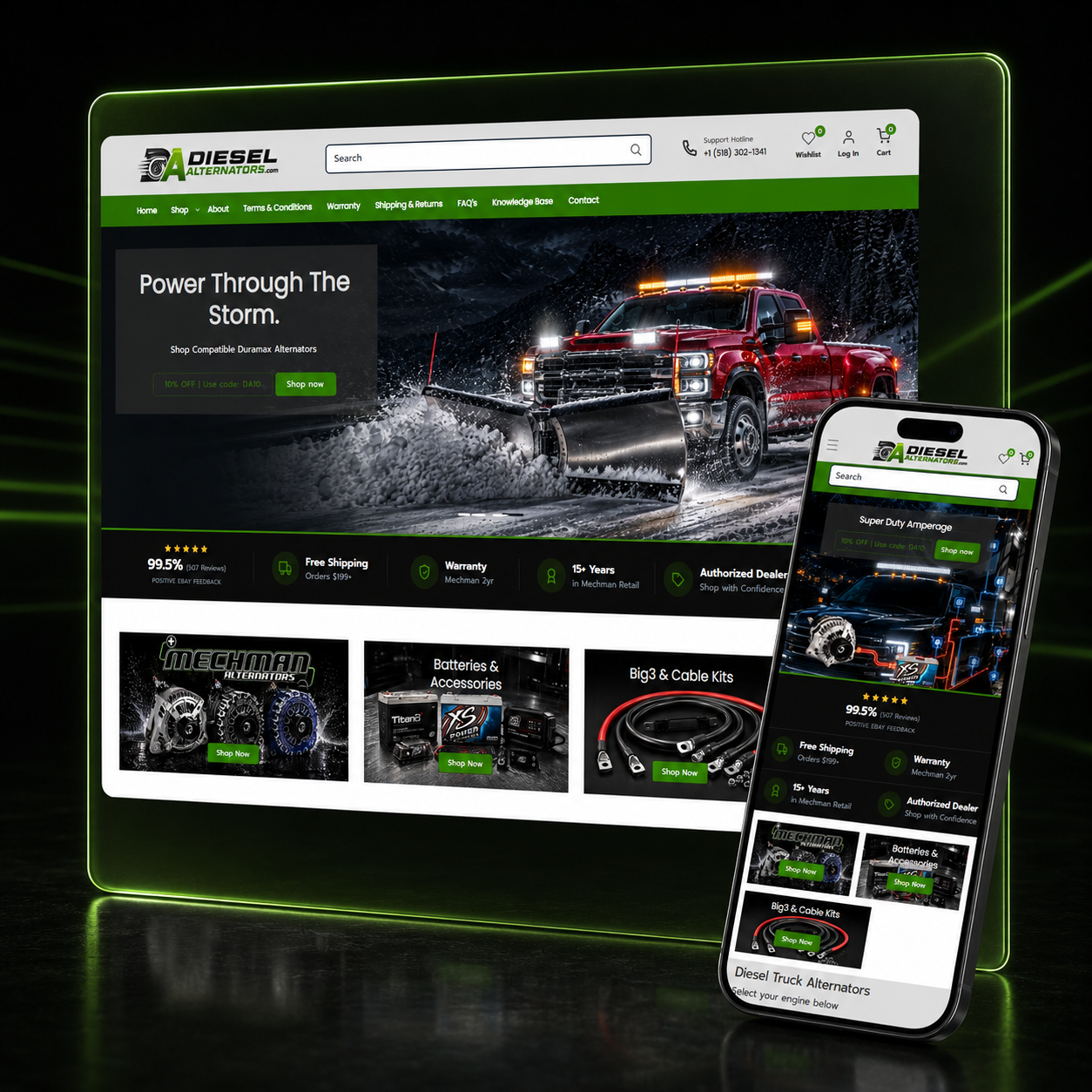 Diesel Alternators e-commerce homepage designed by LaFountain Design