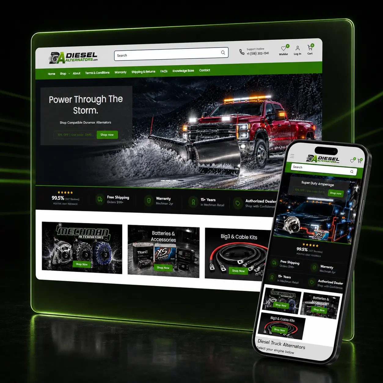 Diesel Alternators e-commerce homepage designed by LaFountain Design