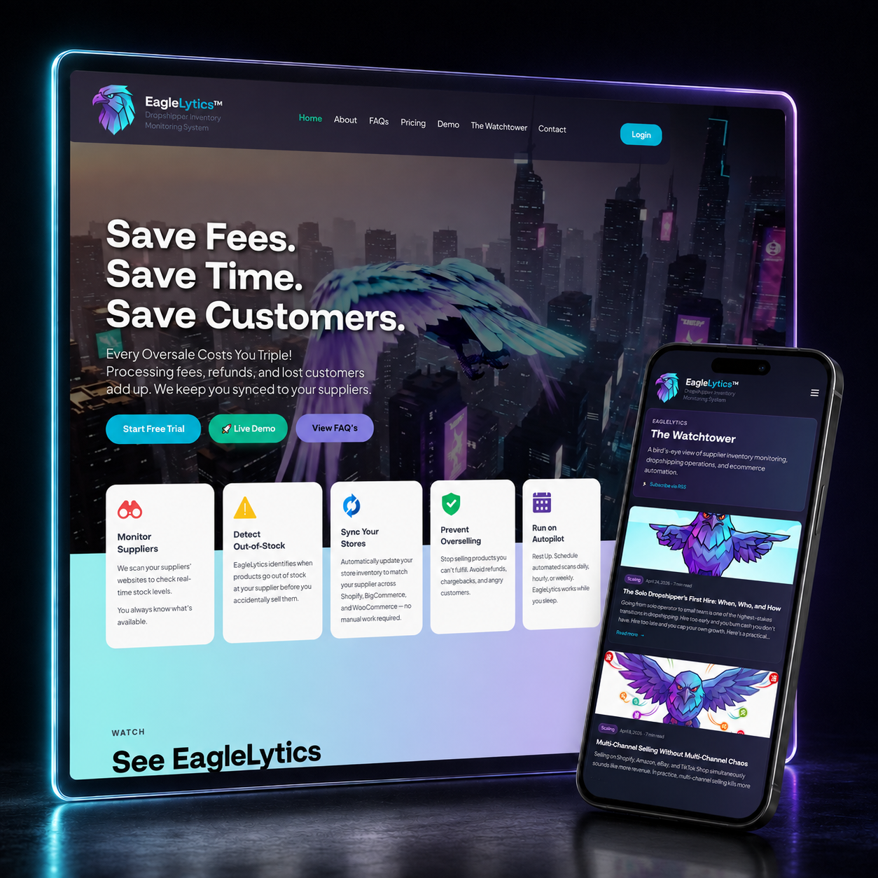 EagleLytics e-commerce homepage designed by LaFountain Design