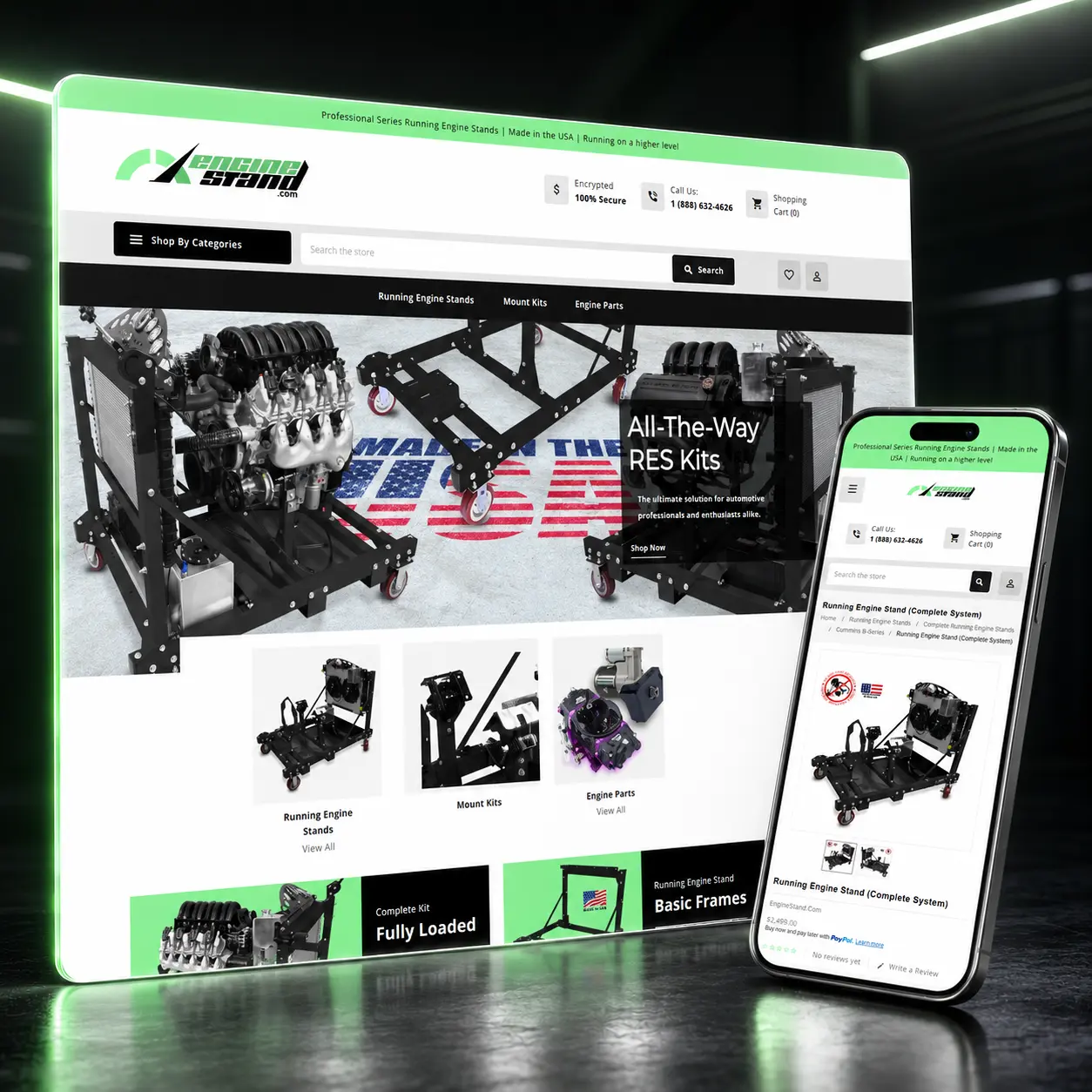 EngineStand.com e-commerce homepage designed by LaFountain Design