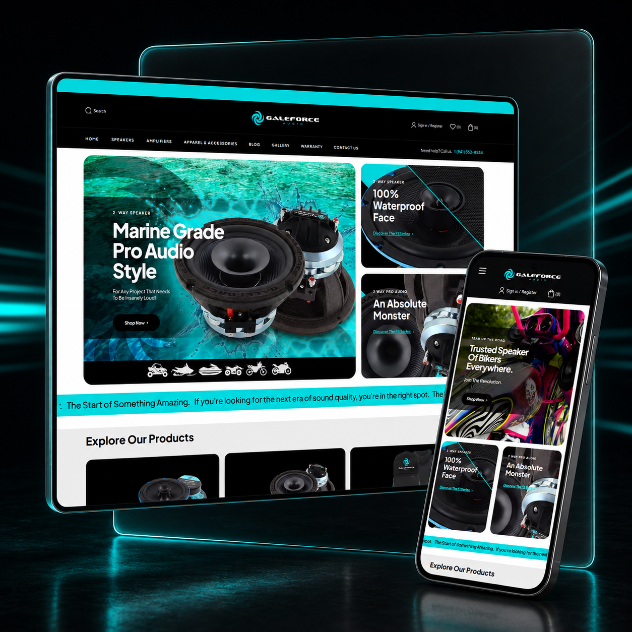 GaleForce Audio e-commerce homepage designed by LaFountain Design