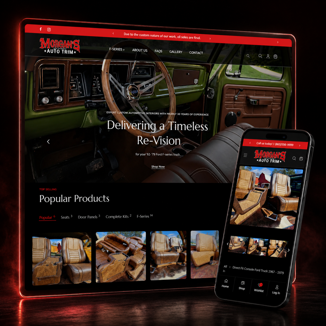 Morgan's Auto Trim e-commerce homepage designed by LaFountain Design