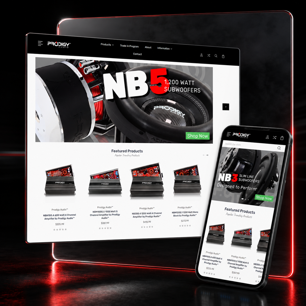 Prodigy Audio e-commerce homepage designed by LaFountain Design