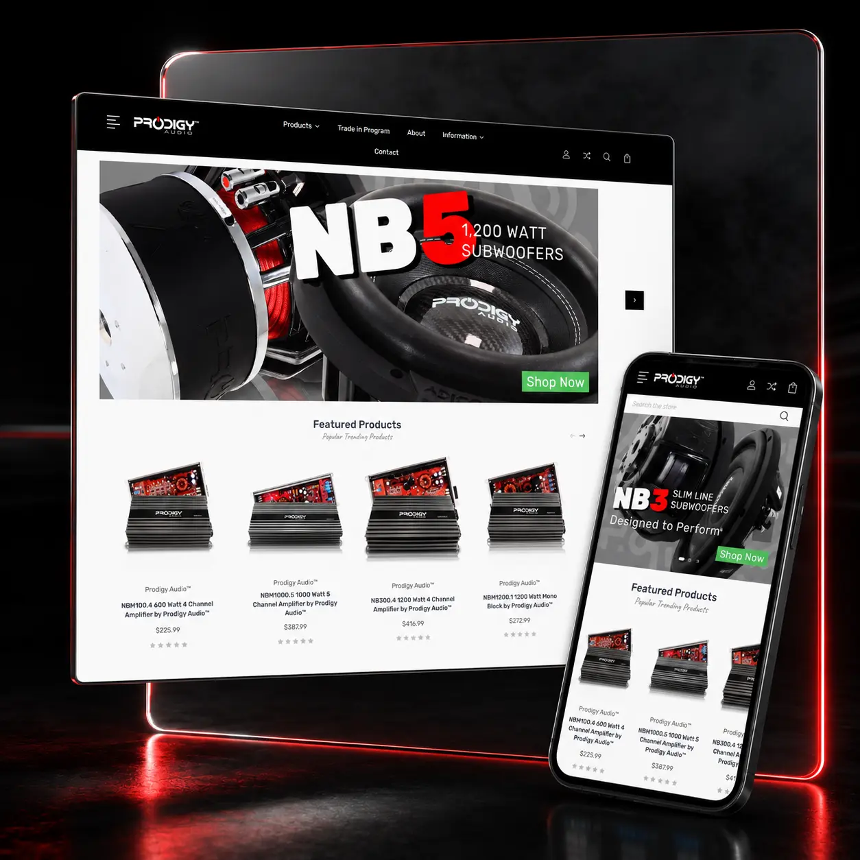 Prodigy Audio e-commerce homepage designed by LaFountain Design
