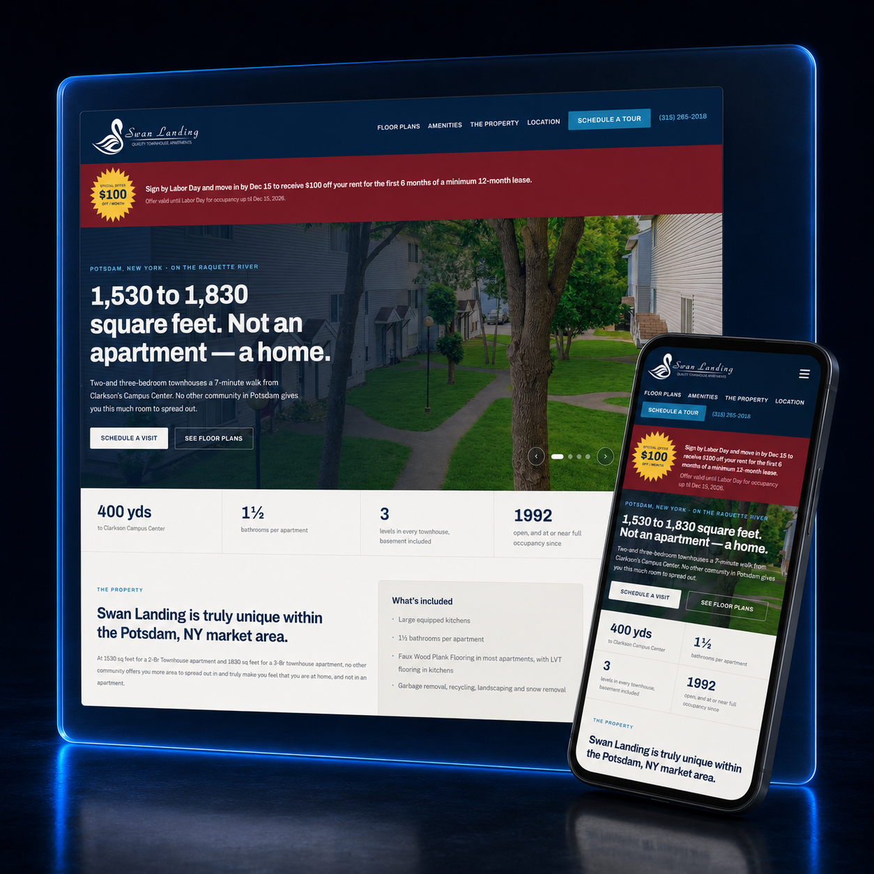 Swan Landing e-commerce homepage designed by LaFountain Design