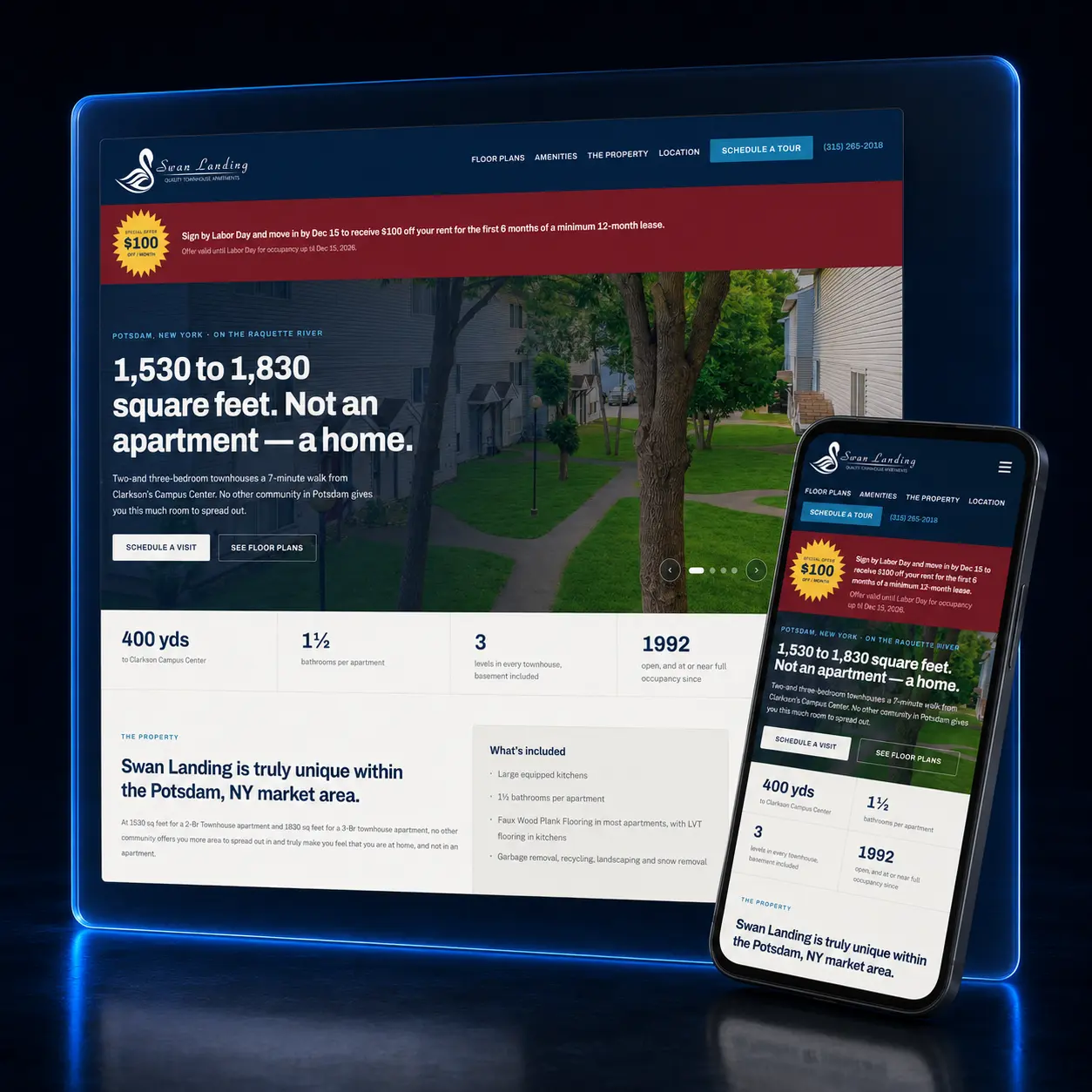 Swan Landing e-commerce homepage designed by LaFountain Design