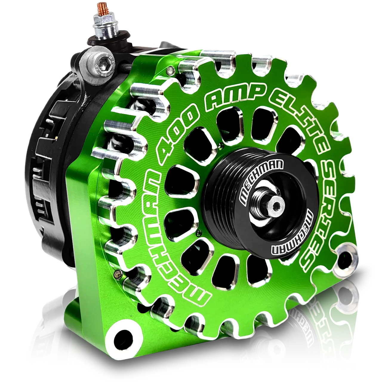 Green Mechman alternator product photography